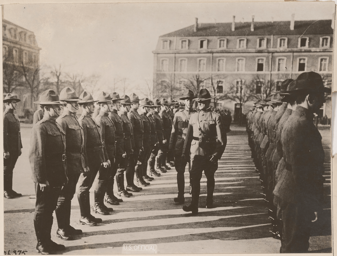 General Pershing inspecting U.S. troops at Chaumont, France 1917
